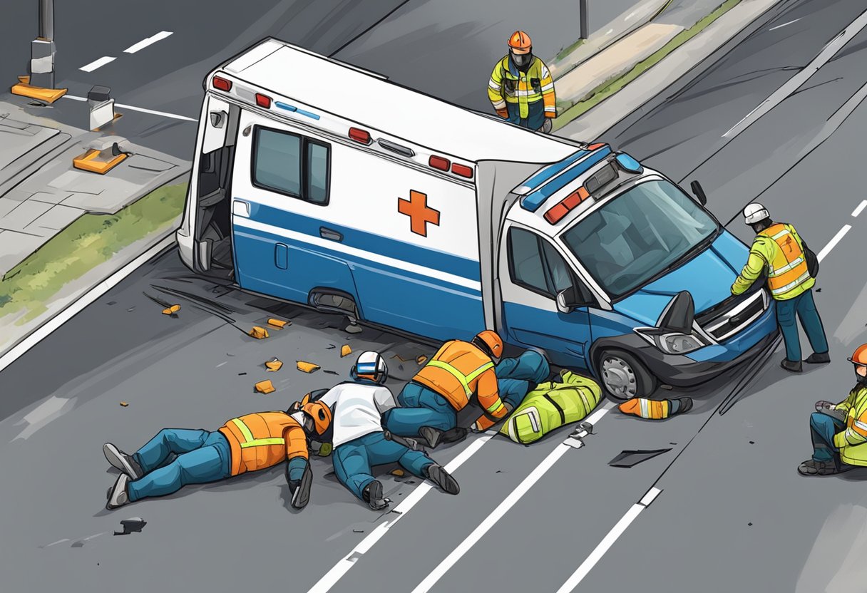 Número Ambulância: Como Ligar em Caso de Emergência 8 A crashed car, an overturned ambulance, and injured victims on the road