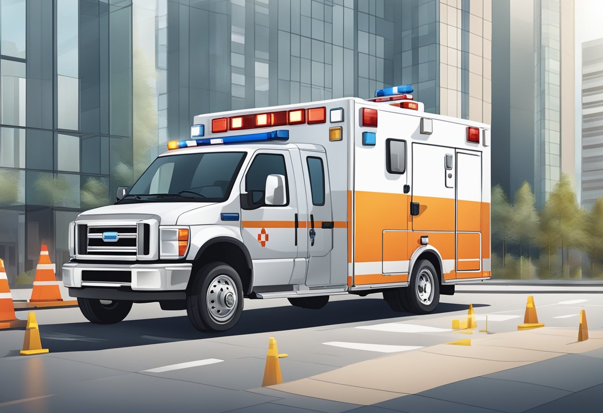 An ambulance with emergency response protocols and procedures displayed prominently