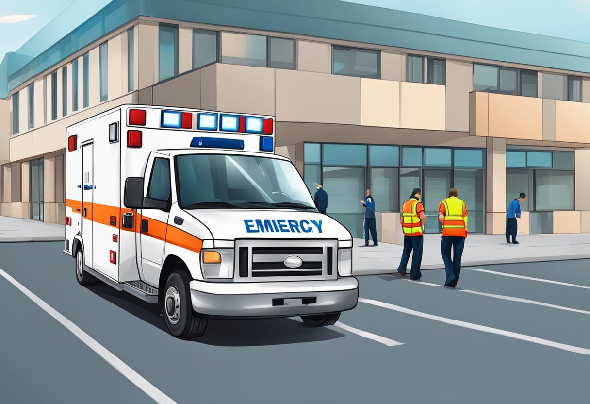 Emergency professionals training, ambulance with number visible