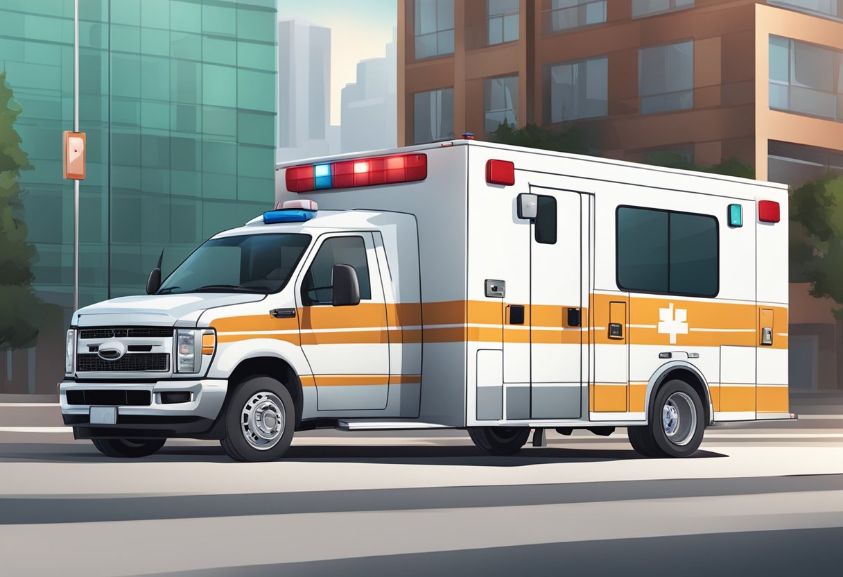 An ambulance parked with medical equipment visible inside
