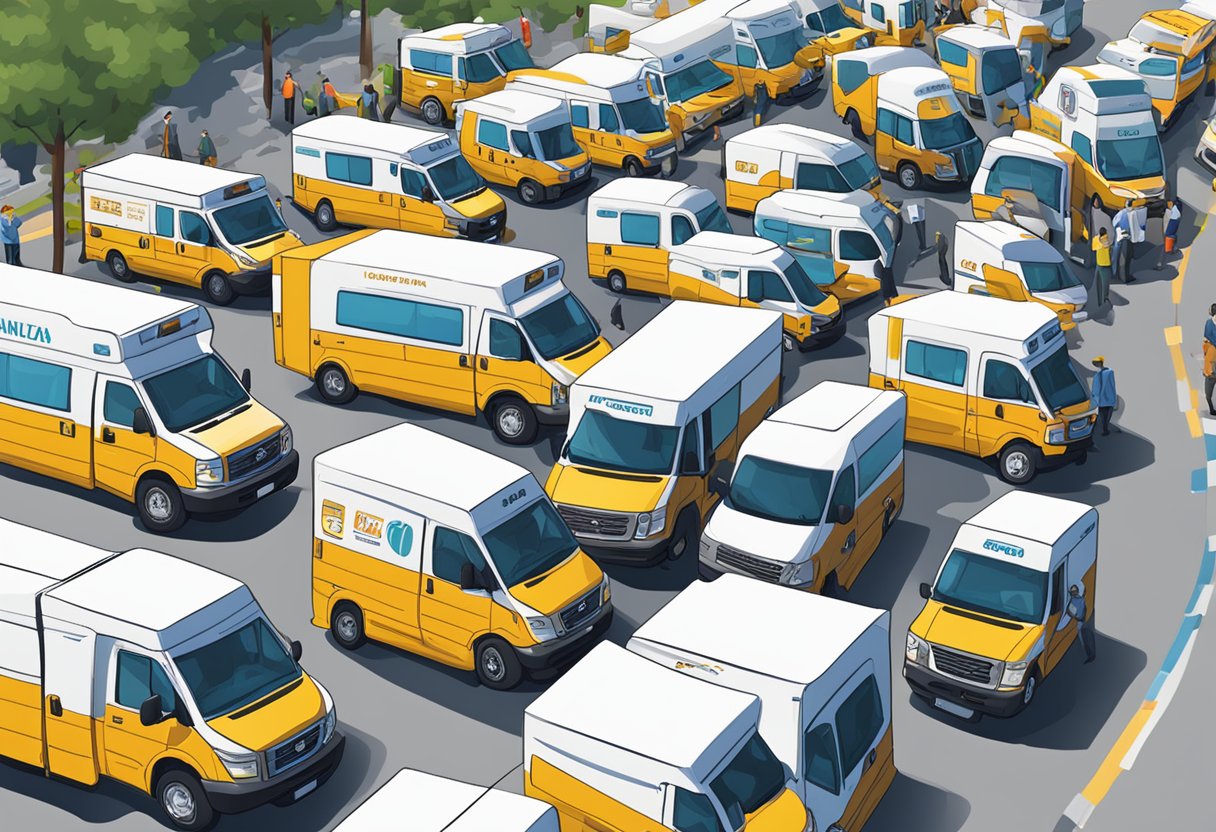 Private ambulances parked at event with phone number displayed