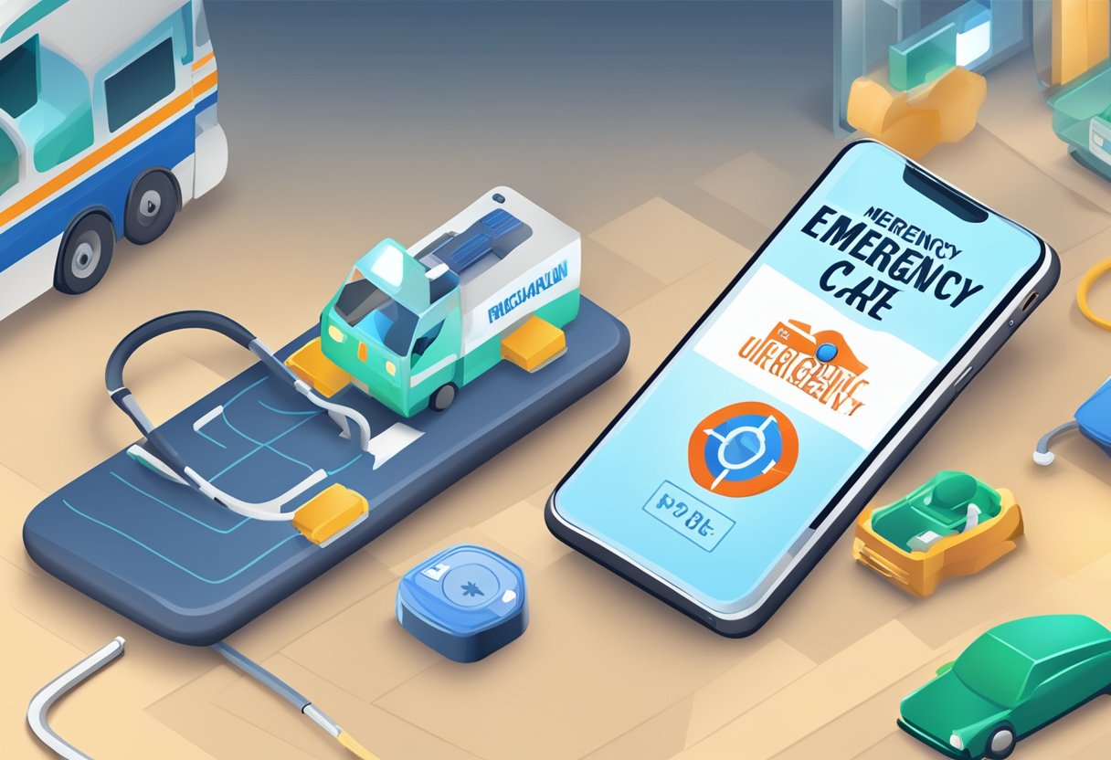 Telefone da Ambulância: Como Contatar Serviços de Emergência Rápido 1 A phone with "Emergency and Urgent Care" written on the screen, with an ambulance symbol