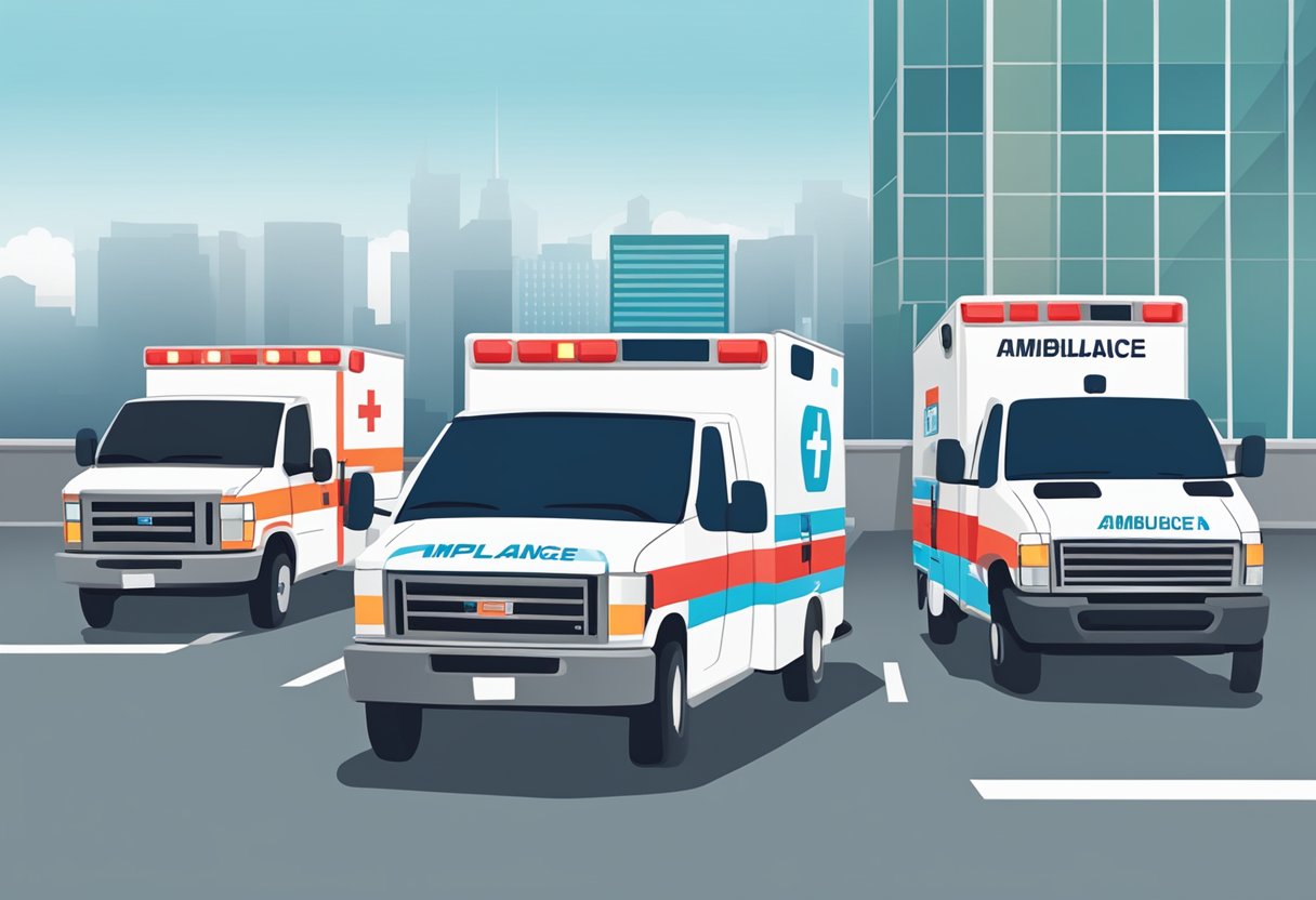Telefone da Ambulância: Como Contatar Serviços de Emergência Rápido 7 A row of different types of ambulances lined up, with a prominent phone number displayed on the side