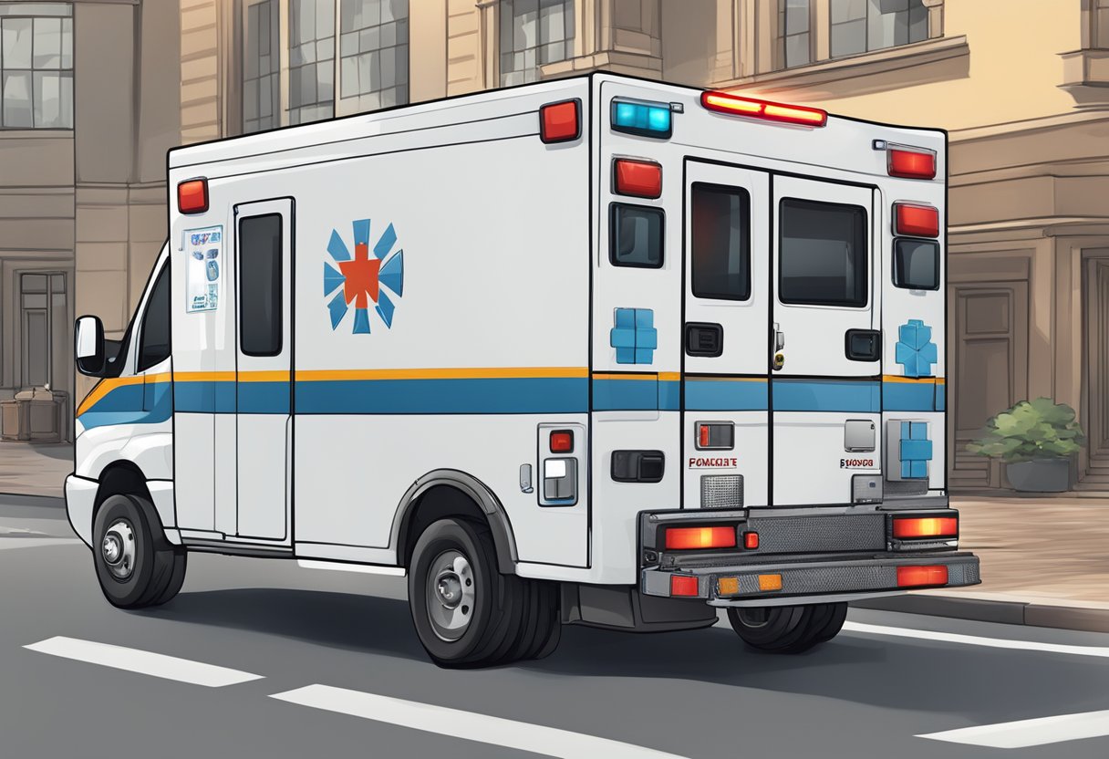 An ambulance with safety protocols and specific incident response signage
