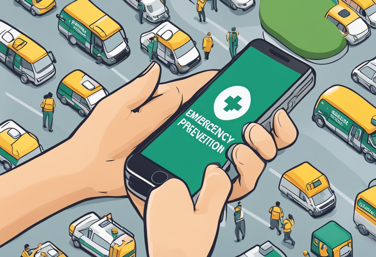 Qual é o Número da Ambulância: Informações Essenciais para Emergências 6 A person reaching for a phone with "Emergency Education and Prevention" displayed on the screen, while the number for an ambulance is being dialed