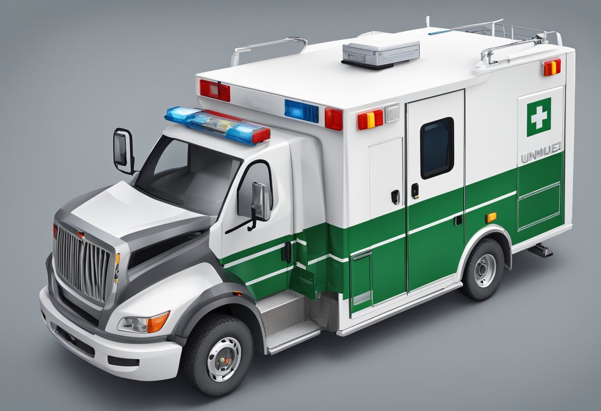 Ambulância da Unimed: Serviços de Emergência e Atendimento Rápido 2 A Unimed ambulance with medical equipment and a sturdy structure