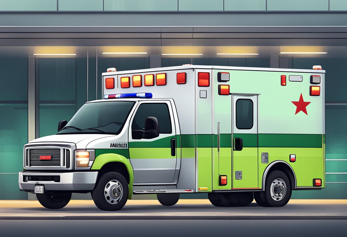 Ambulância da Unimed: Serviços de Emergência e Atendimento Rápido 4 An Unimed ambulance parked outside a medical facility, with its emergency lights flashing and medical equipment visible through the windows