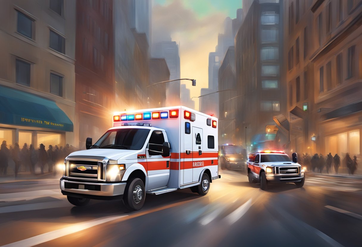 An Unimed ambulance rushes through city streets with sirens blaring and lights flashing, racing to reach a patient in need of urgent medical care