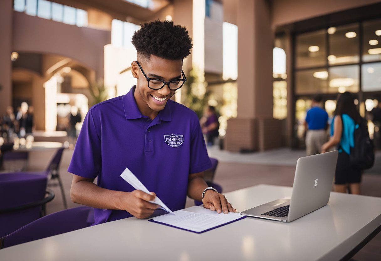 A student receiving a scholarship letter from Grand Canyon University