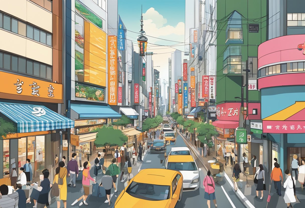 The bustling streets of Roppongi, Tokyo showcase five top restaurants with vibrant signage and inviting outdoor seating