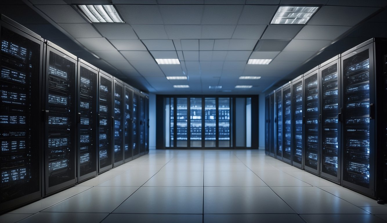 A modern, sleek data center with rows of high-performance servers labeled "SupportHost VPS I 30 Migliori VPS" in bold lettering