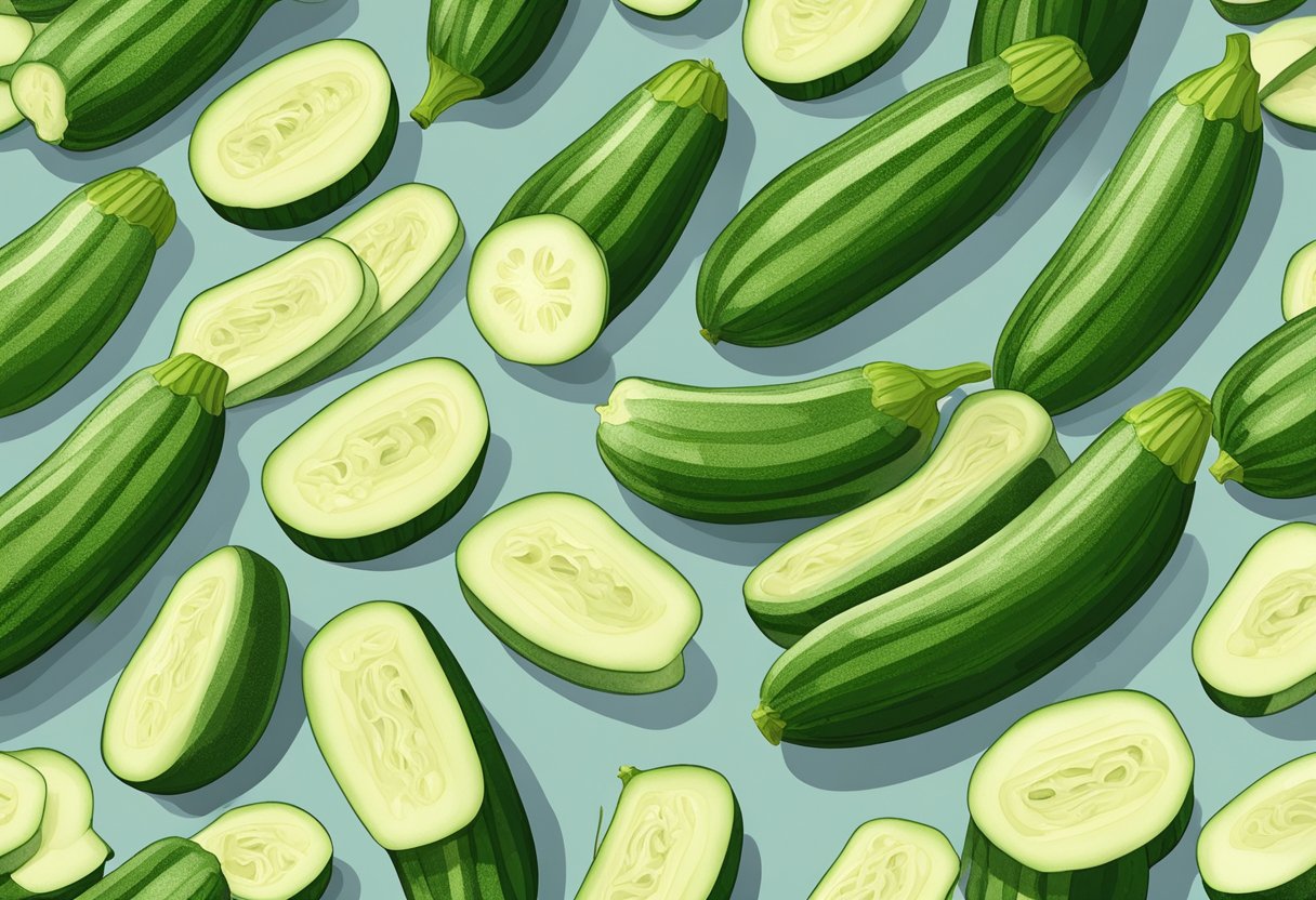 Zucchini being sliced and prepared for freezing