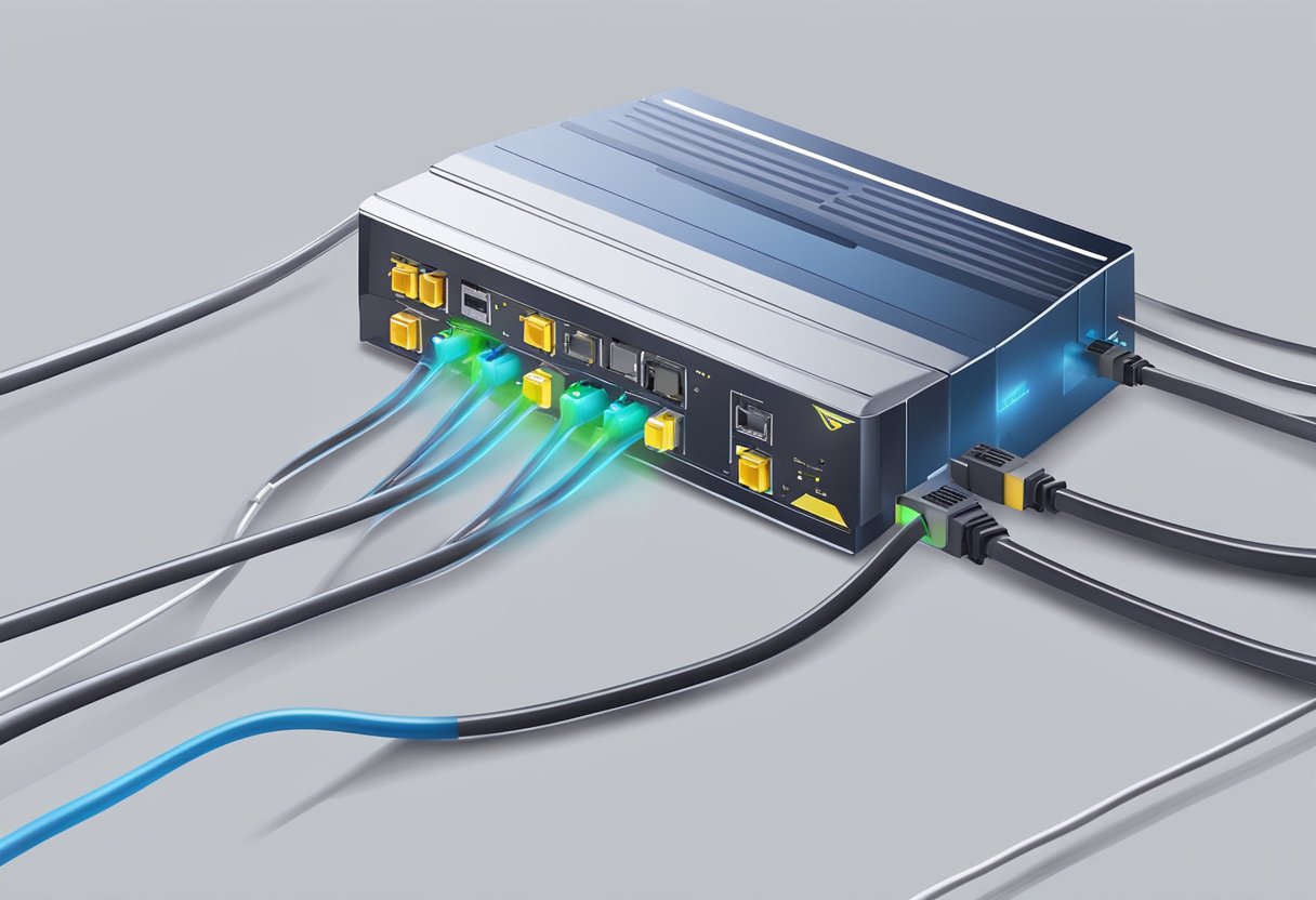 A modern router connected to fiber optic cables, ensuring a secure network experience