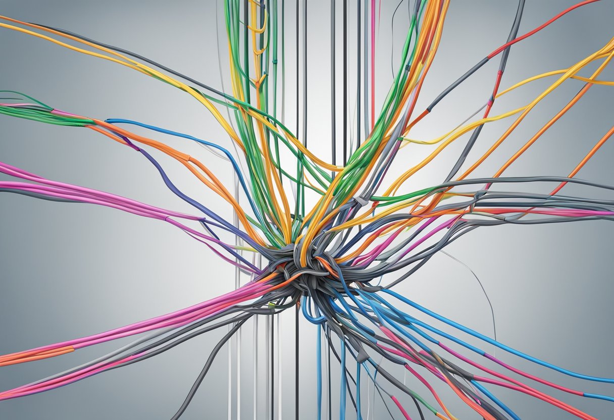 A network of fiber optic cables connecting suppliers and services, symbolized by interconnected nodes and lines