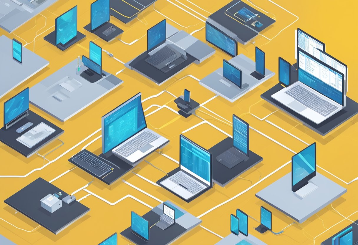 A network of interconnected devices with LAN design and performance metrics displayed