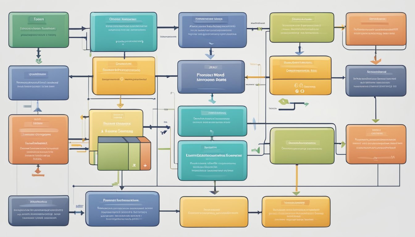 A flowchart showing income sources and financing options for a business model