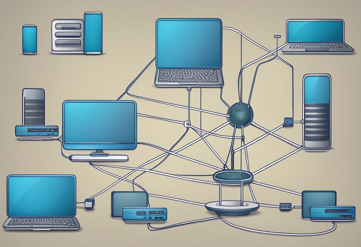 A router is connected to multiple devices forming a mesh network