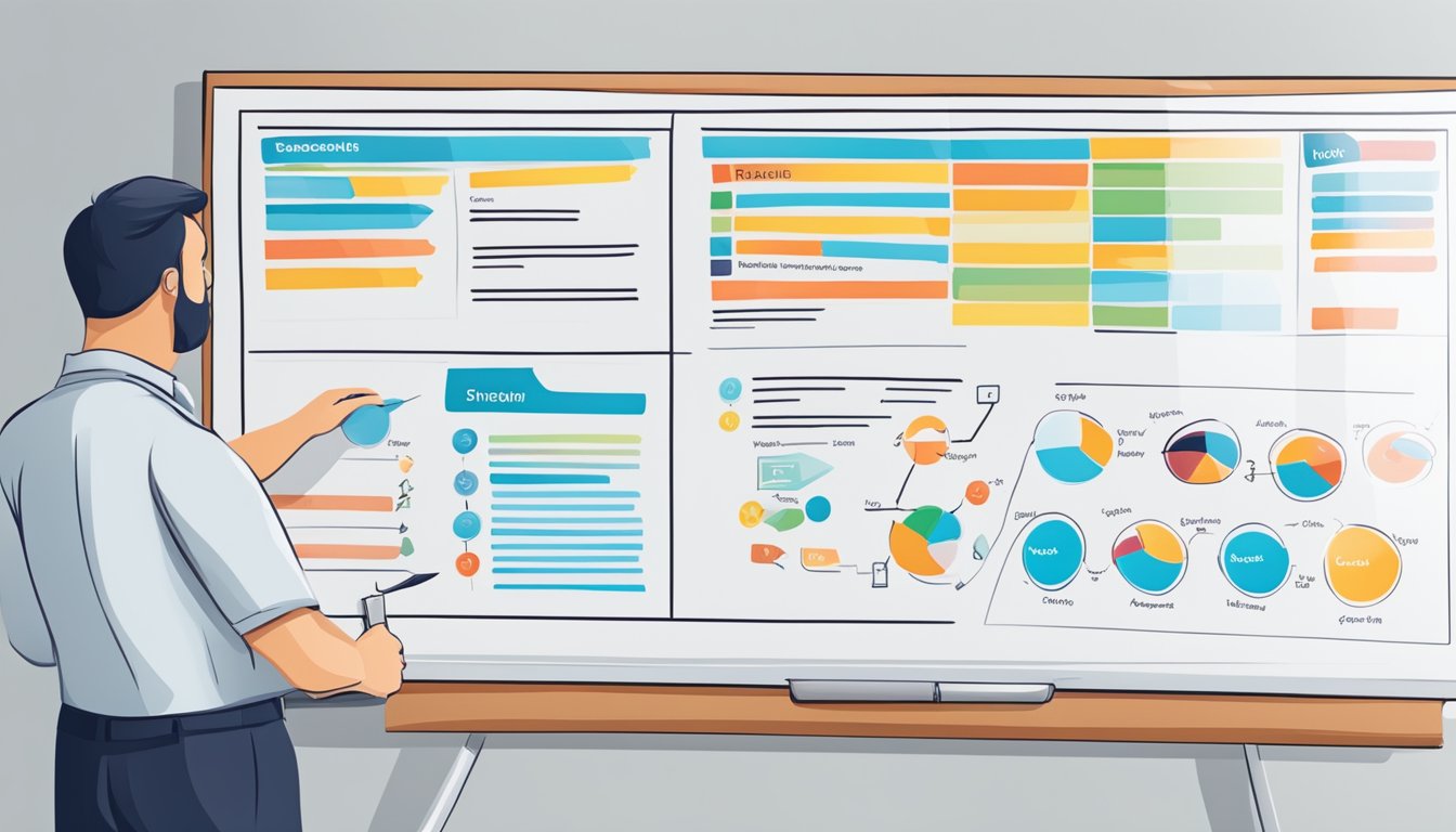 A business plan with goals and vision displayed on a whiteboard