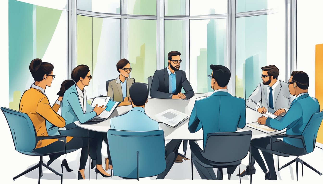 A group of professionals in a meeting, discussing and organizing business plans and leadership strategies