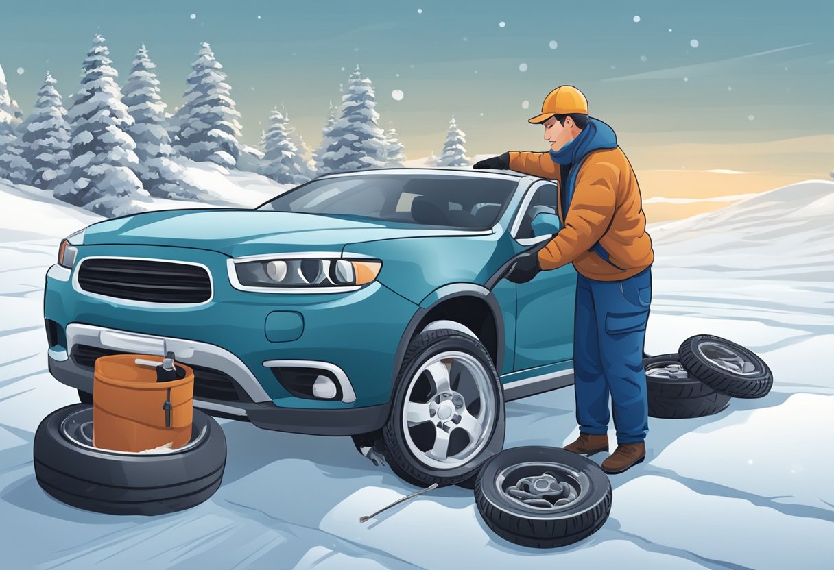 A mechanic changing and maintaining winter tires