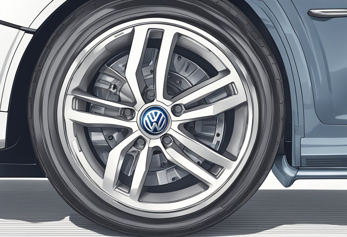 A close-up of a VW car installation with focus on the technical details and bolt pattern