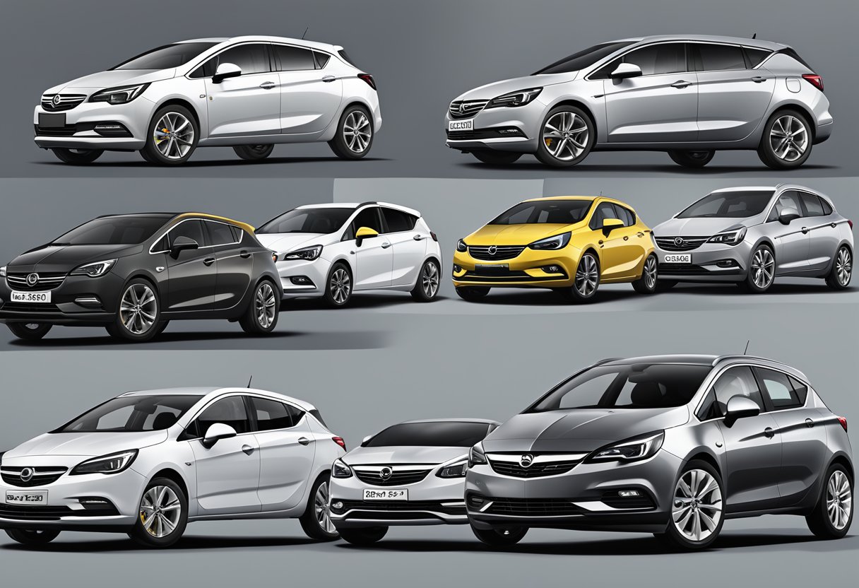 Opel Astra bolt pattern compatibility shown with multiple Opel models arranged in a grid