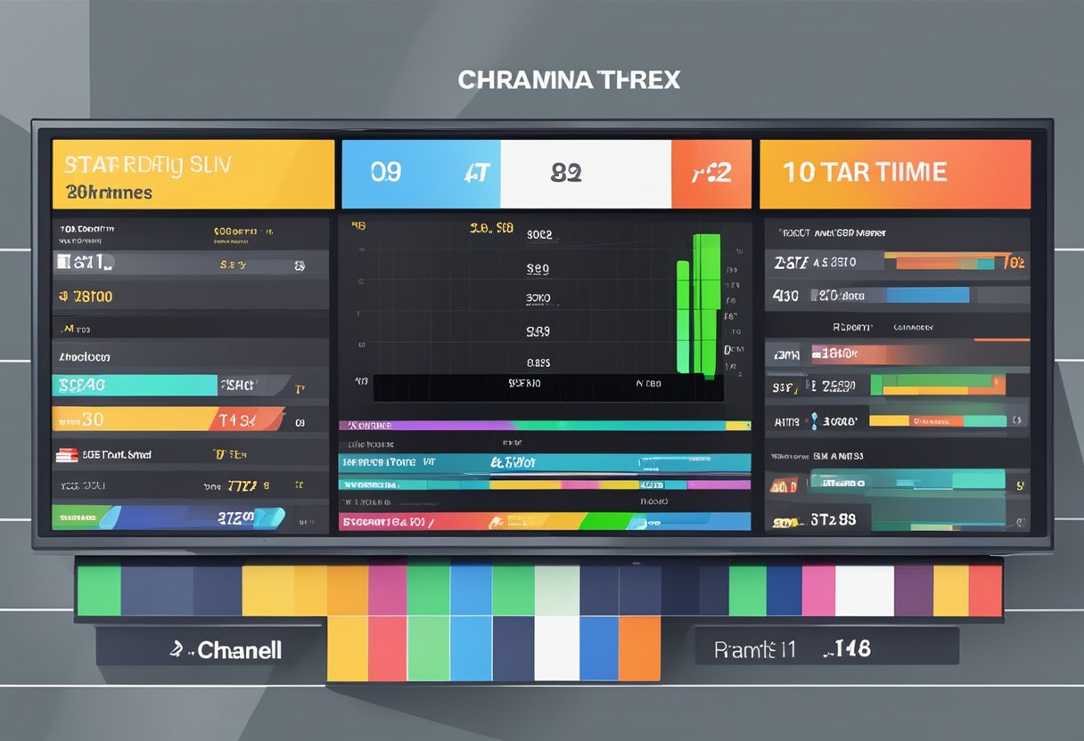 A TV screen displaying "Formel 1" start time with streaming and channel information