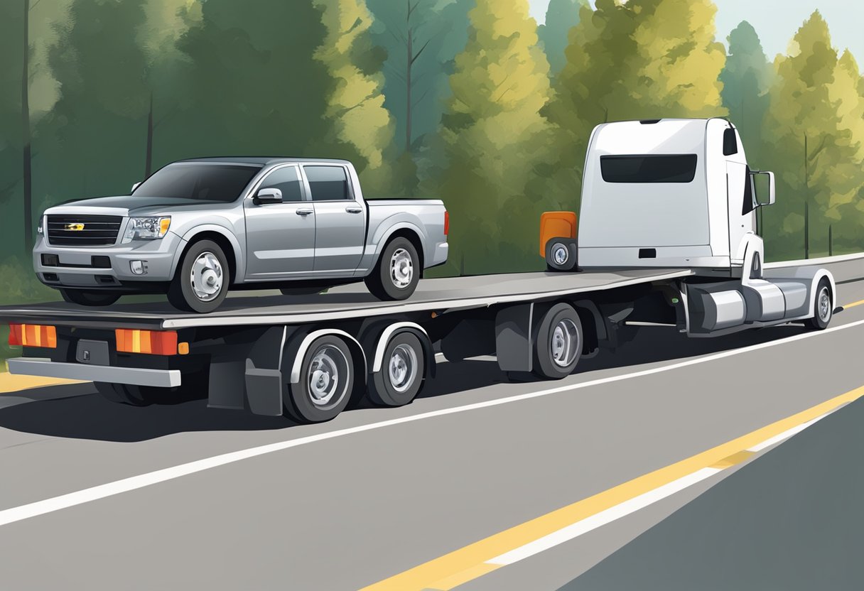 A car towing a heavy trailer, indicating the new legal requirements for towing capacity with a B driver's license
