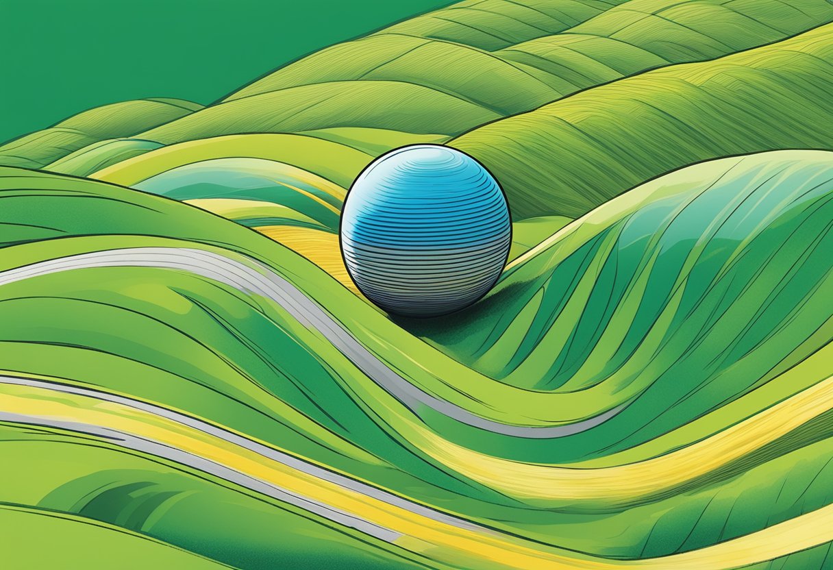 A ball rolling down a hill at double the speed, showing increased kinetic energy