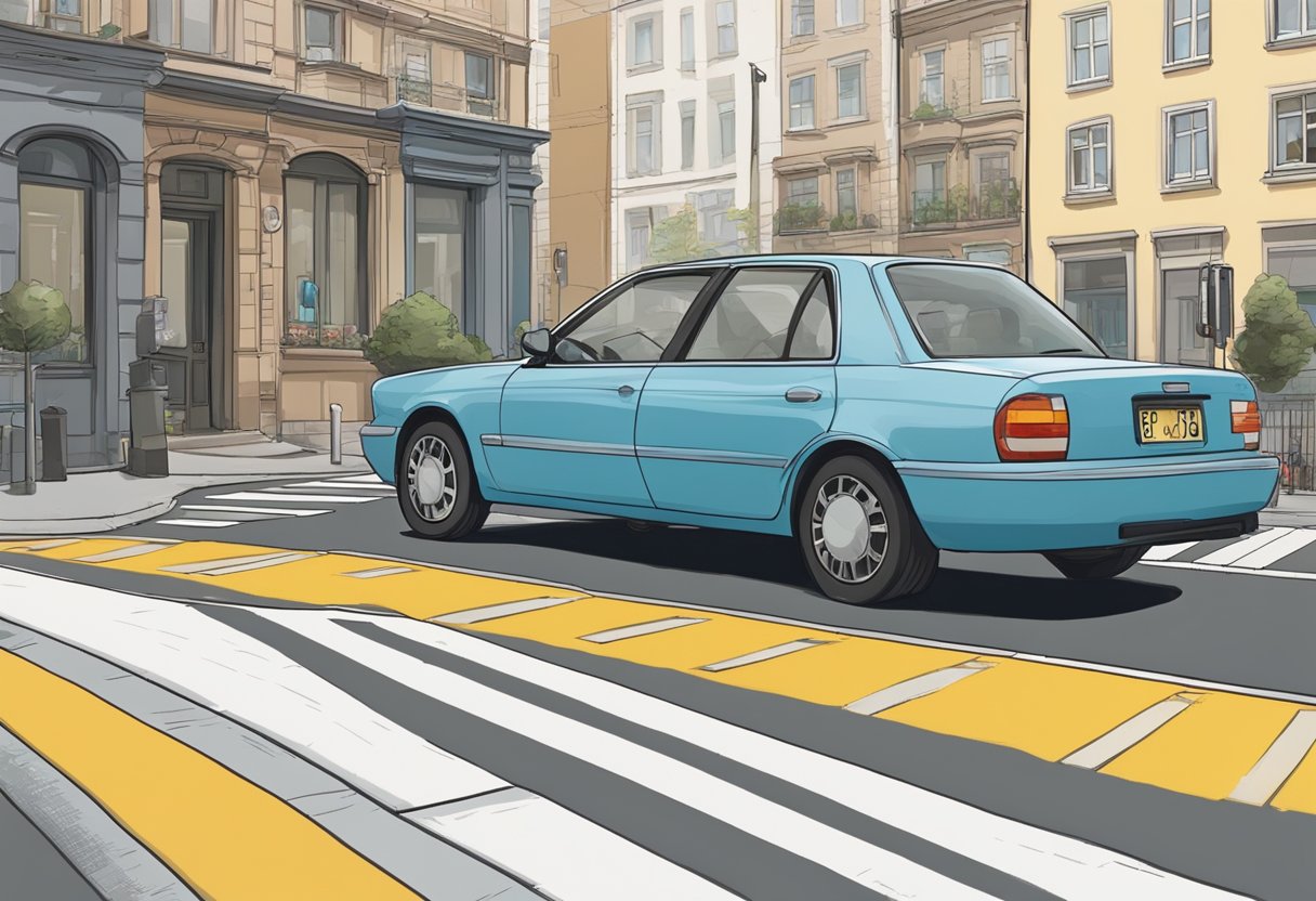 A car parked too close to a pedestrian crossing, violating parking regulations