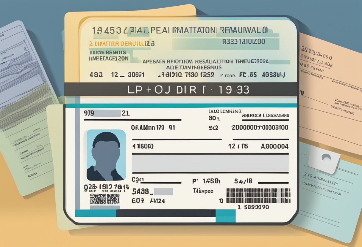 A driver's license with expiration date and renewal information, surrounded by transition regulations