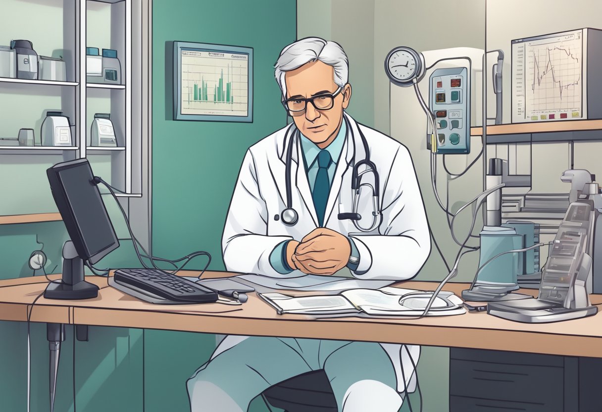 A doctor monitoring heart failure symptoms and complications in a clinical setting