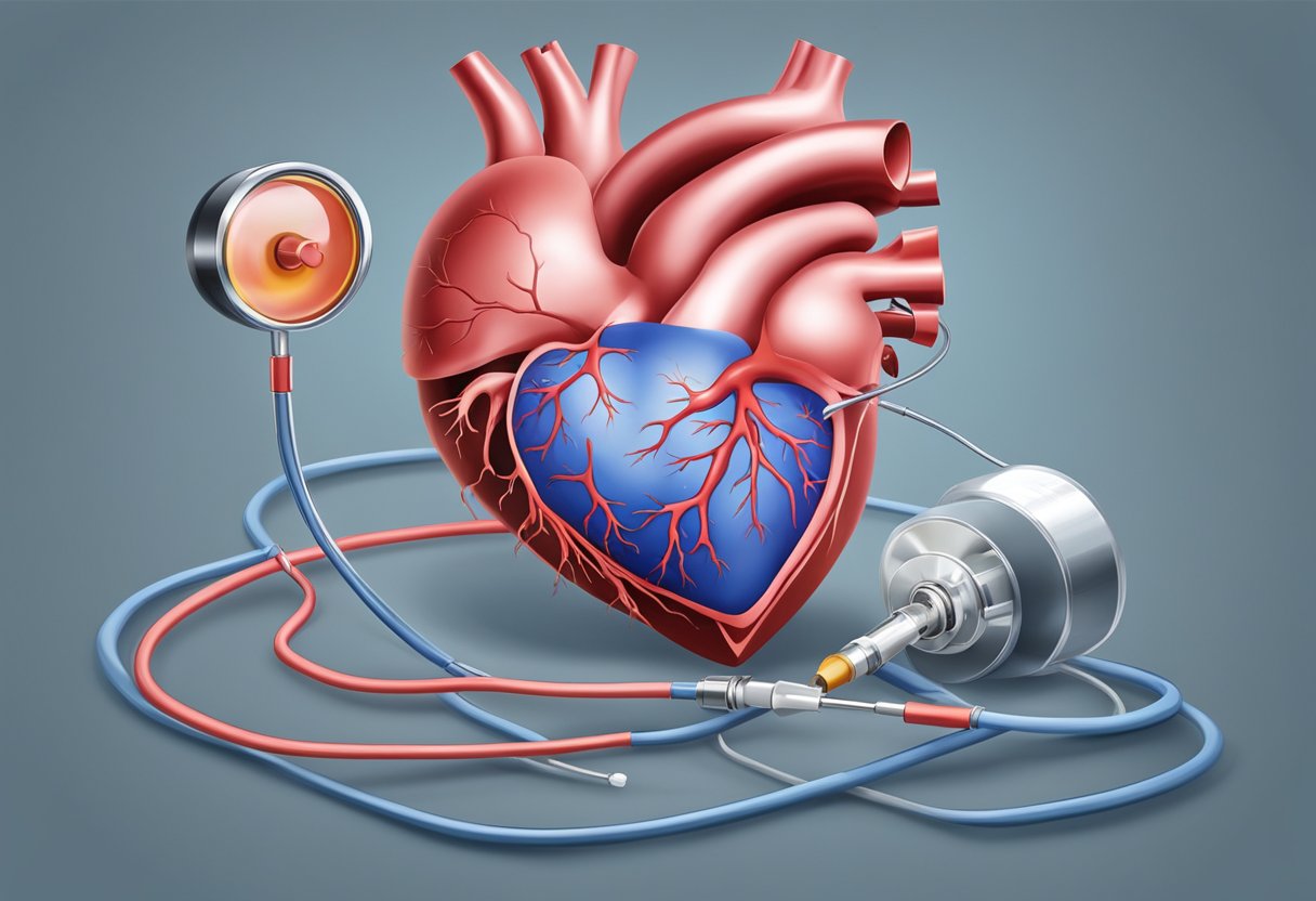 A heart with a leaking valve undergoing diagnostic tests and treatment