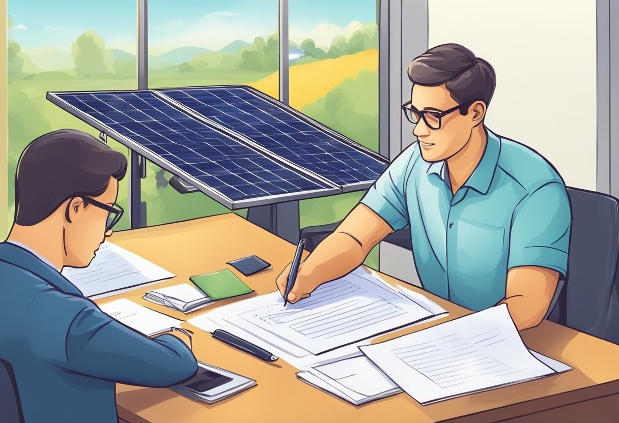 A contract being signed for selling excess solar energy production