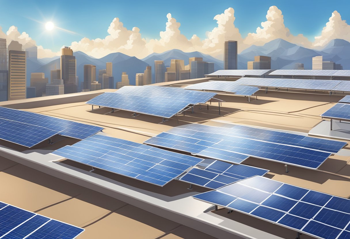 A clear, sunny sky illuminates a rooftop covered in solar panels, each one efficiently converting sunlight into energy