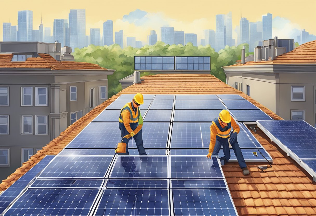 A solar panel company installing solar cells on a rooftop