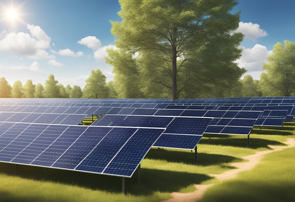 An array of solar panels in a Swedish solar park, capturing the sunlight to generate clean energy