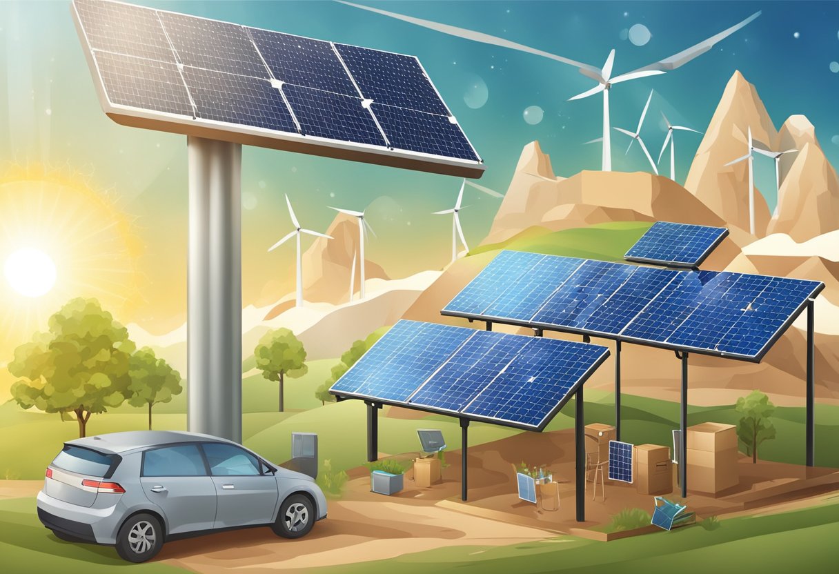 A solar panel with a guaranteed lifespan, surrounded by technical and economic symbols