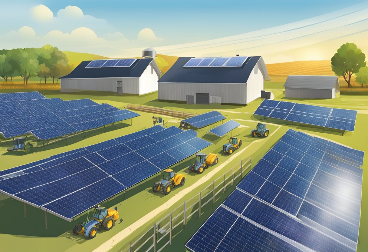 Maintenance of solar panel installations on agricultural properties. Include panels, farm buildings, and equipment