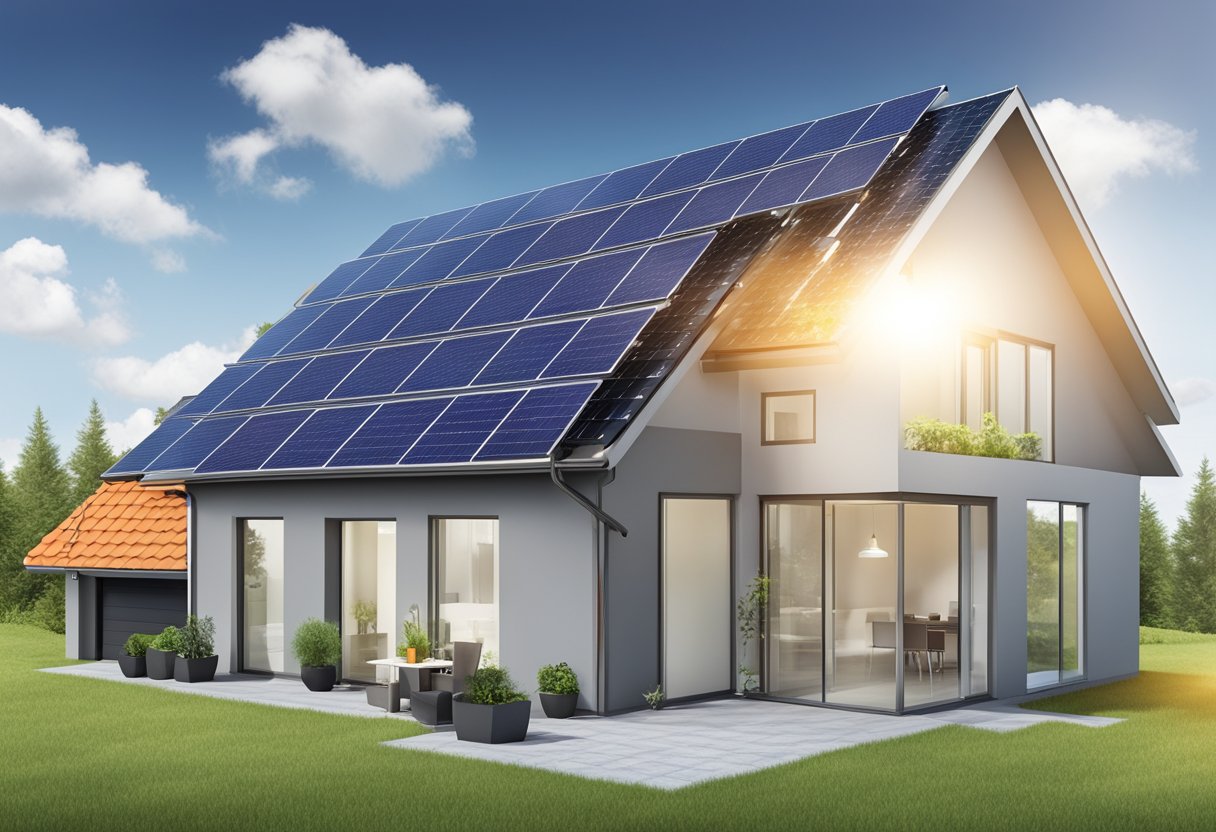 A solar panel system with technical components and performance indicators, representing the payback period