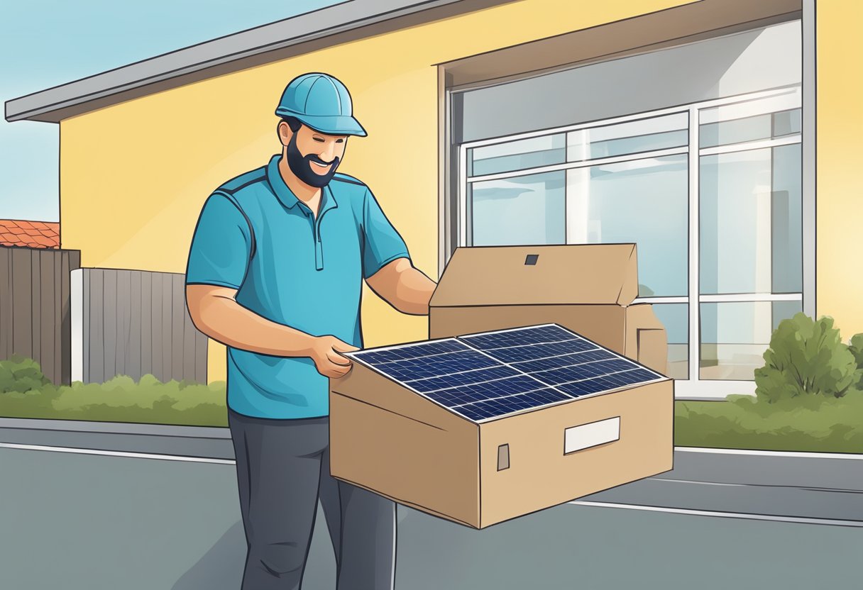 A person receiving a package of solar panels from Germany