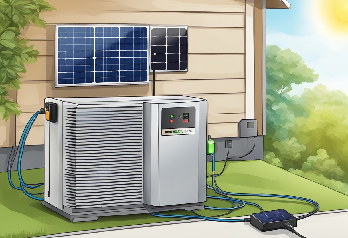 A power inverter connected to a solar panel, converting DC to AC electricity