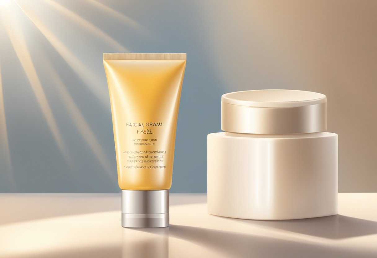 A tube of facial cream with sunscreen sits on a sunlit table