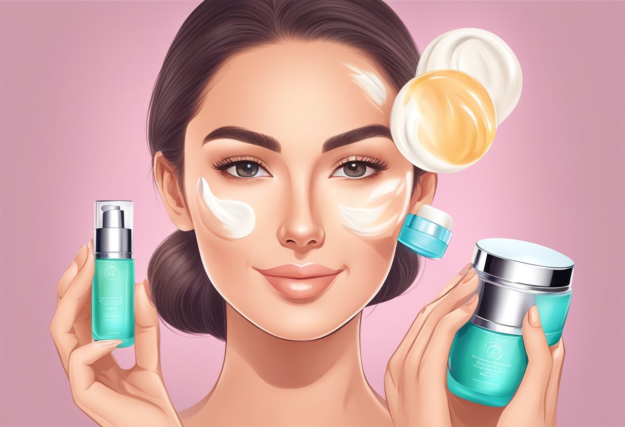 A woman's daily skincare routine, applying glow face cream