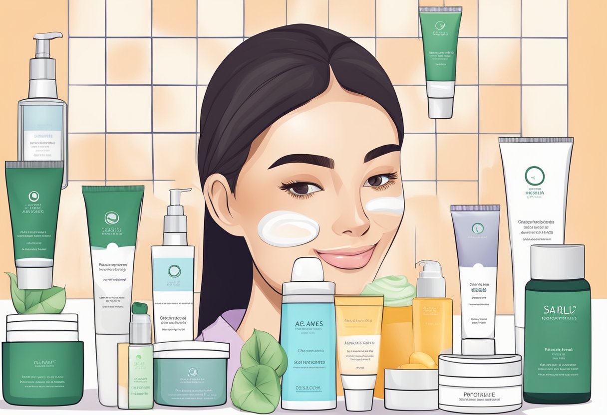 A skincare routine with acne-prone face cream and complementary products