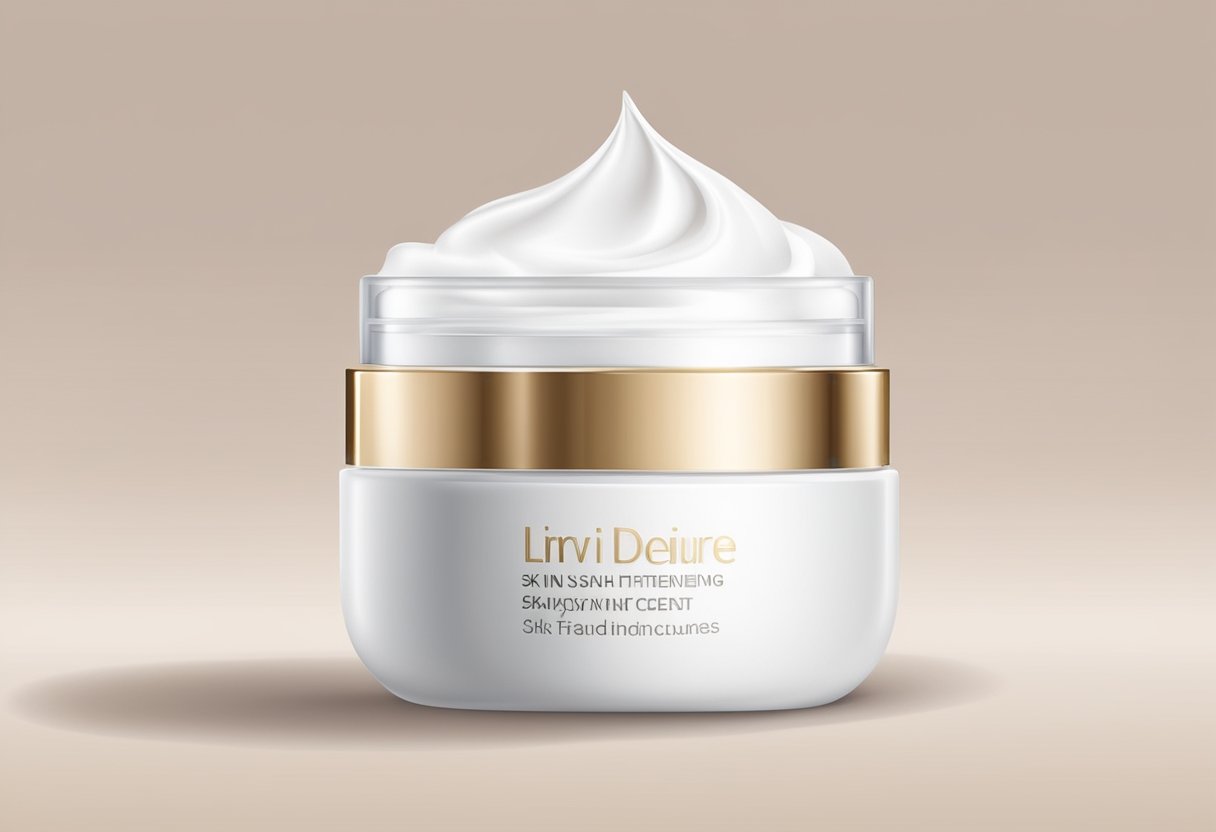 A tube of skin-tightening cream with visible effects on the skin's texture and appearance