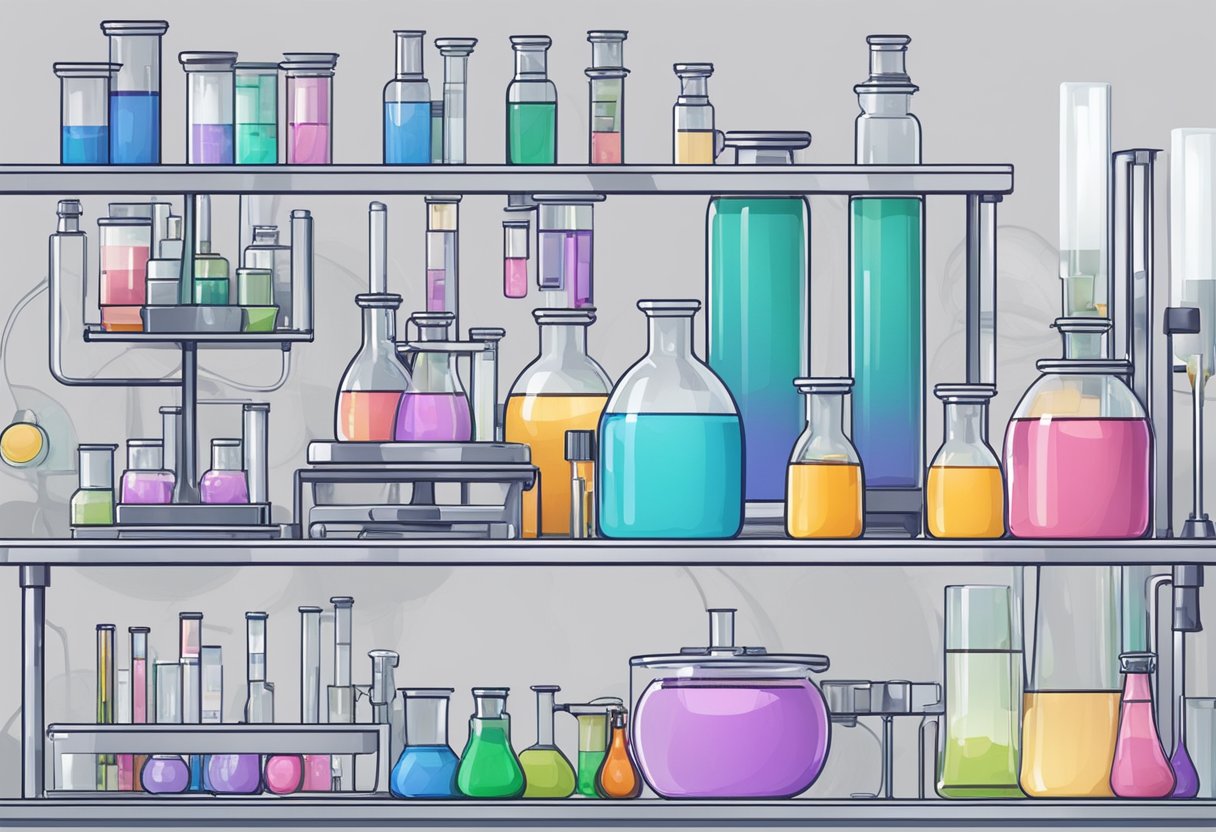 A laboratory setup with various tubes, beakers, and equipment for testing cancer-causing substances in facial creams