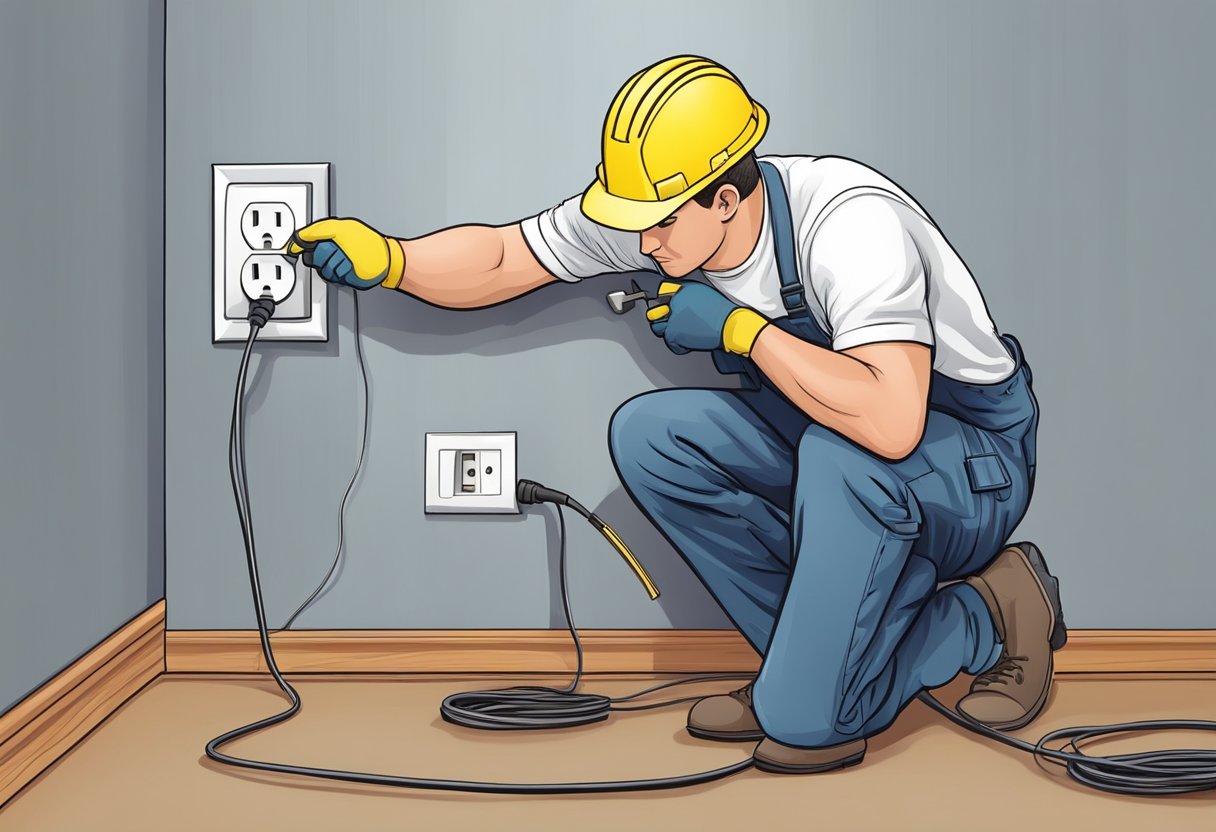 An electrician replacing a wall outlet during maintenance