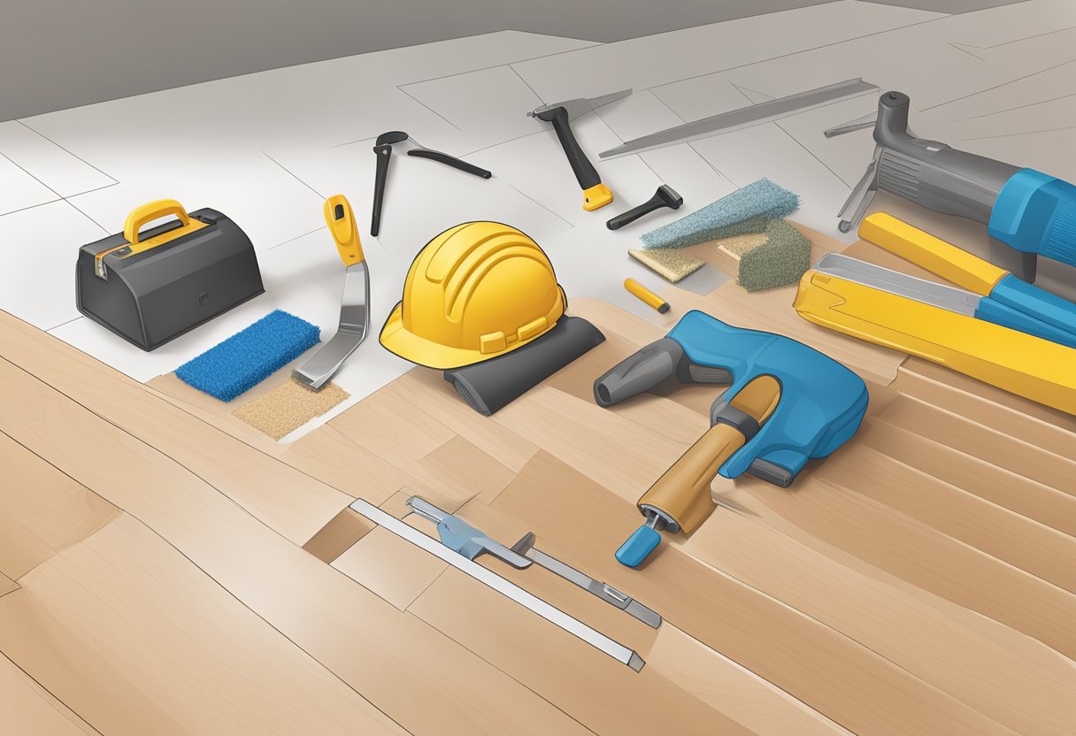 A step-by-step guide to floor installation, showing tools and materials