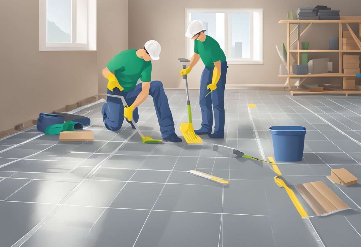 Preparation and tools for laying click flooring on plastic mat in rental property